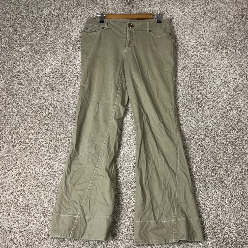 Peter Nygard Women Khaki Green Flare Leg Stretch Pants Size 6